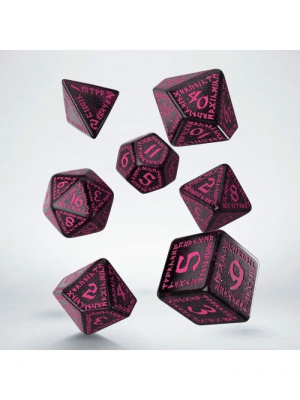 Dados Runic Shimmering Negro y Magenta (7 unidades)