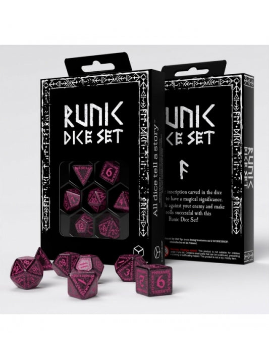 Dados Runic Shimmering Negro y Magenta (7 unidades)